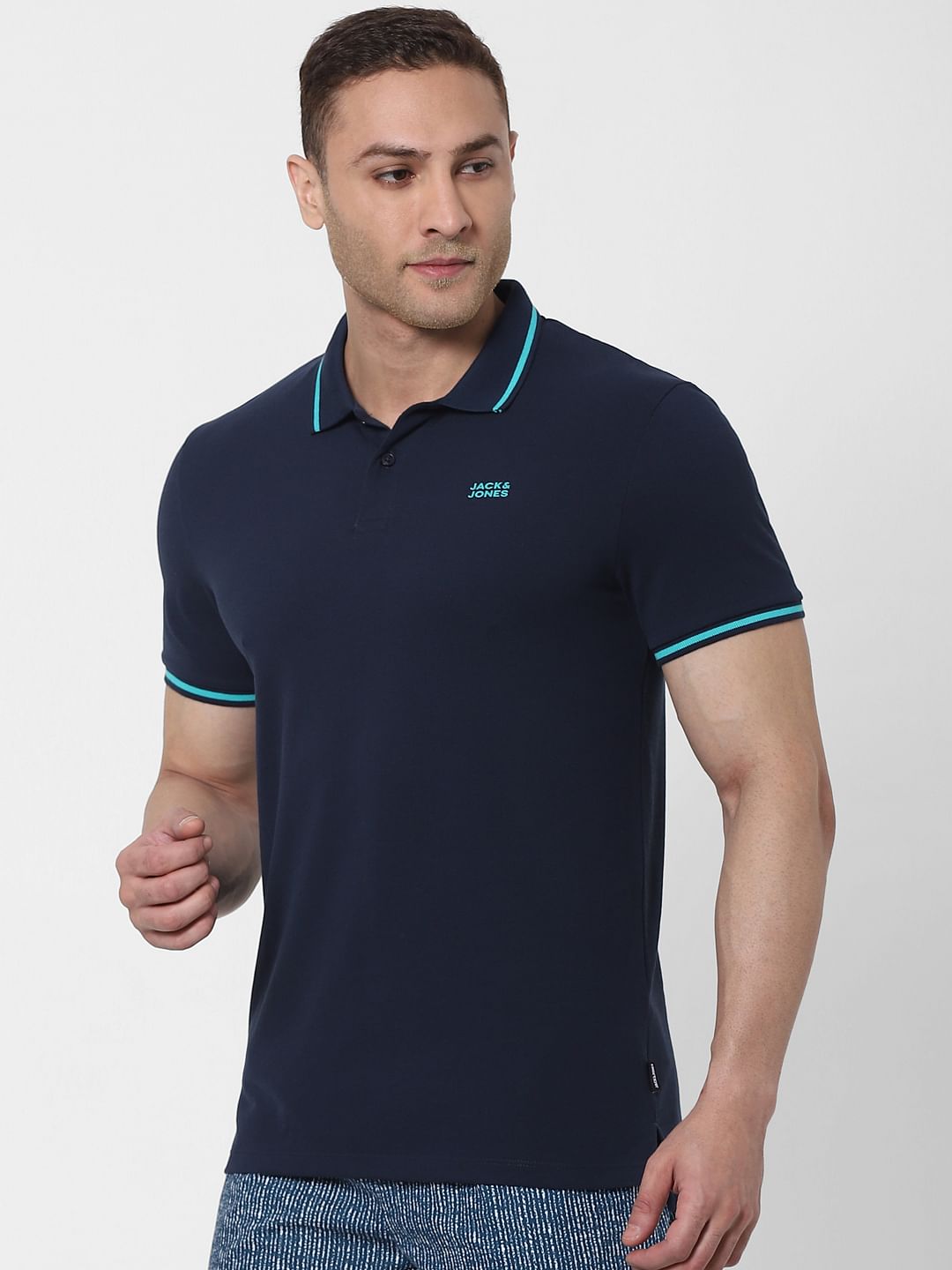 Light Grey Contrast Tipping Polo Neck T-shirt
