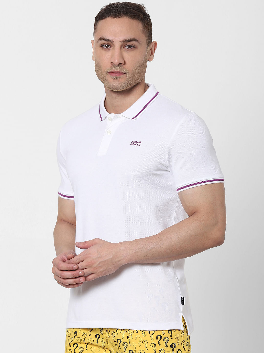 White Contrast Tipping Polo Neck T-shirt