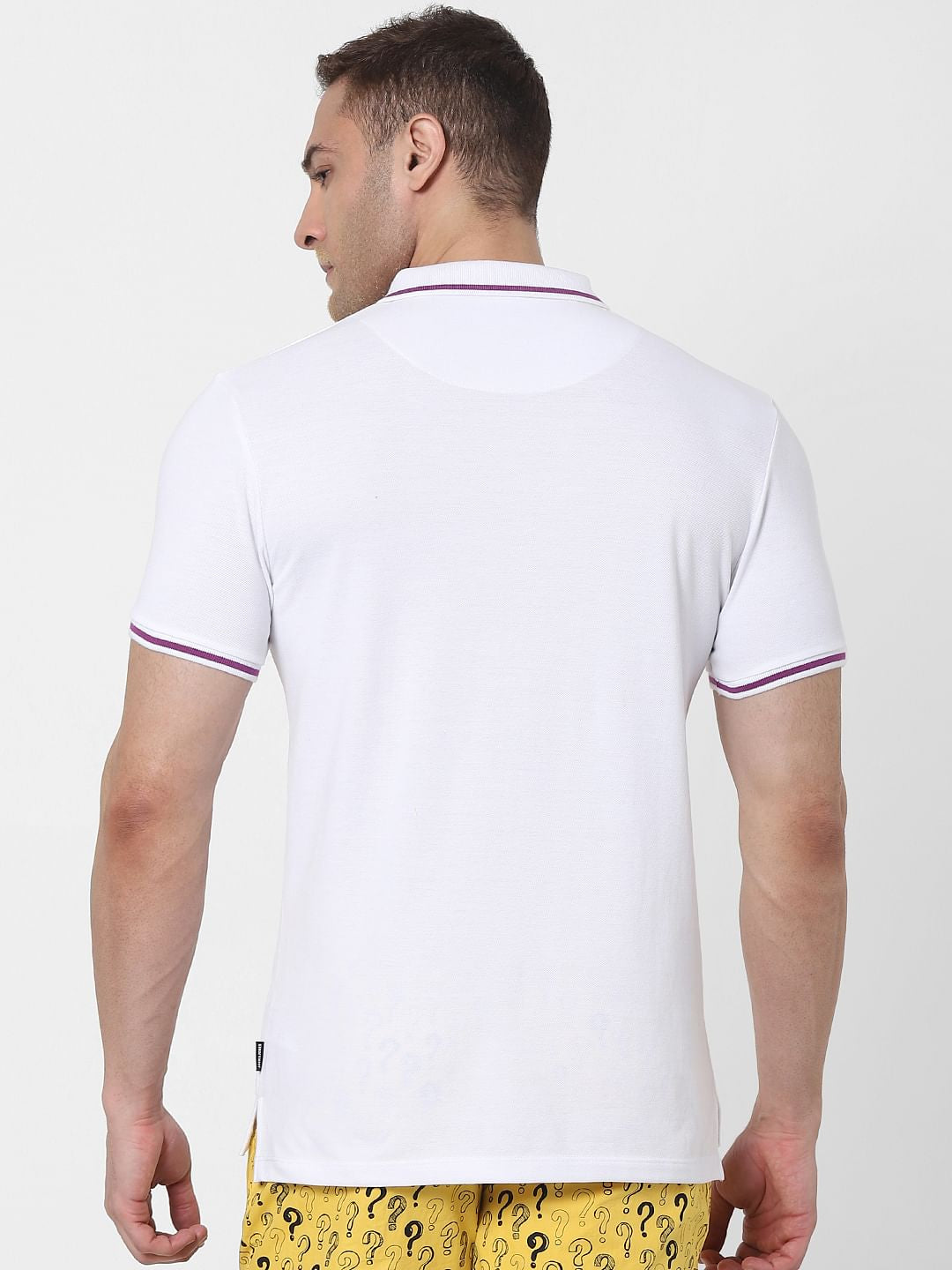 White Contrast Tipping Polo Neck T-shirt