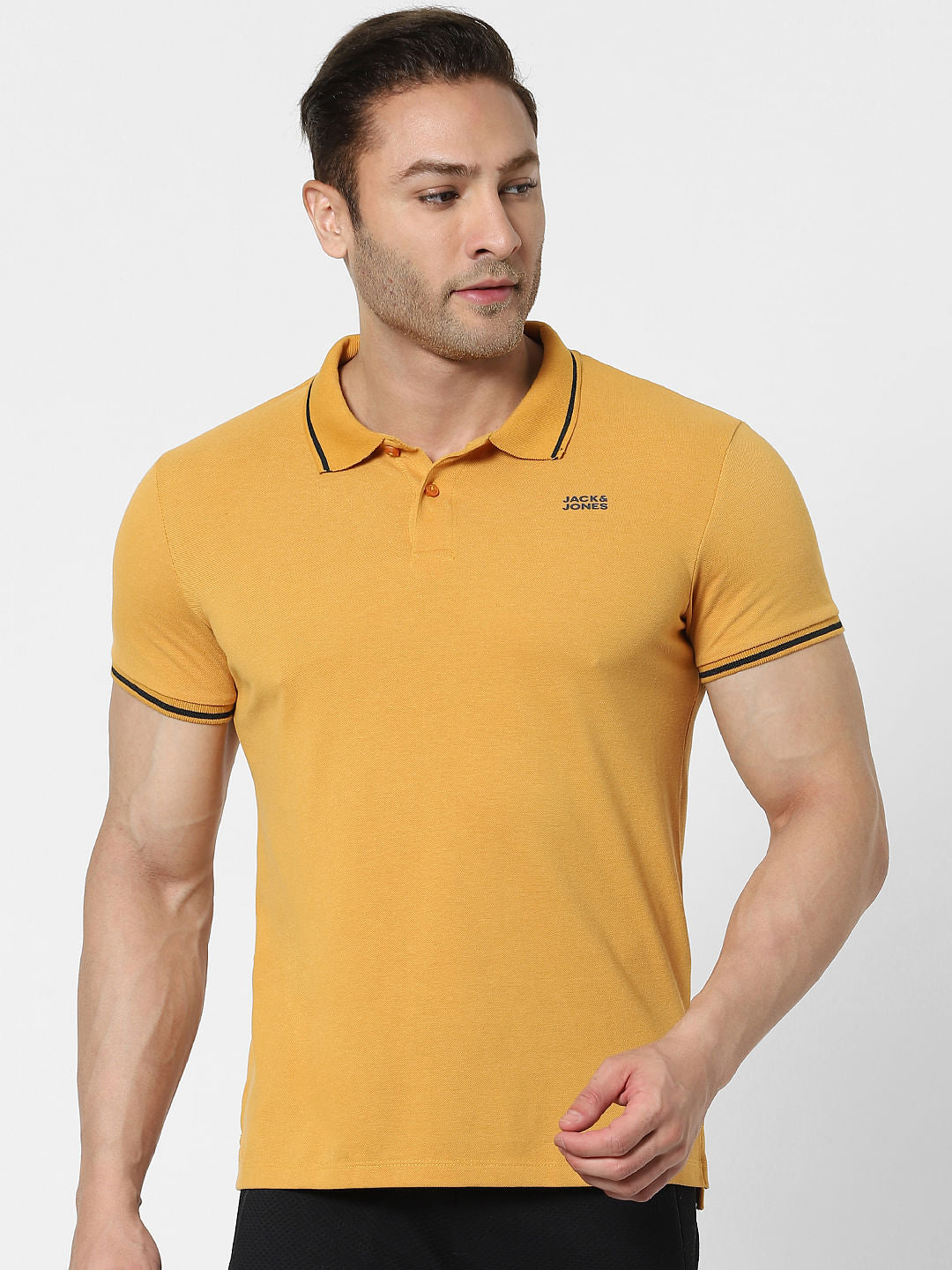 Orange Contrast Tipping Polo Neck T-shirt