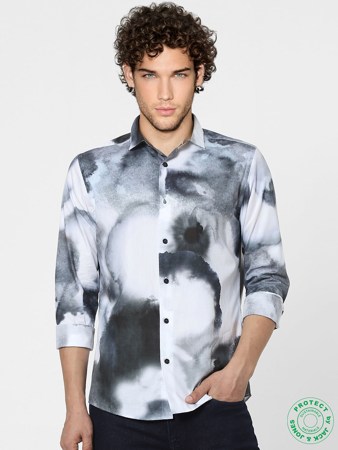 White Abstract Print Full Sleeves Shirt