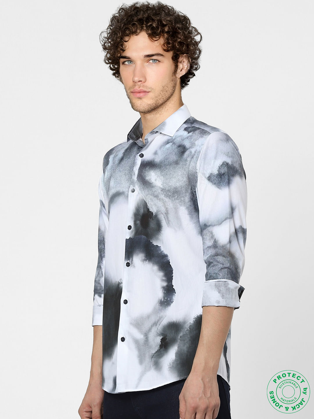 White Abstract Print Full Sleeves Shirt
