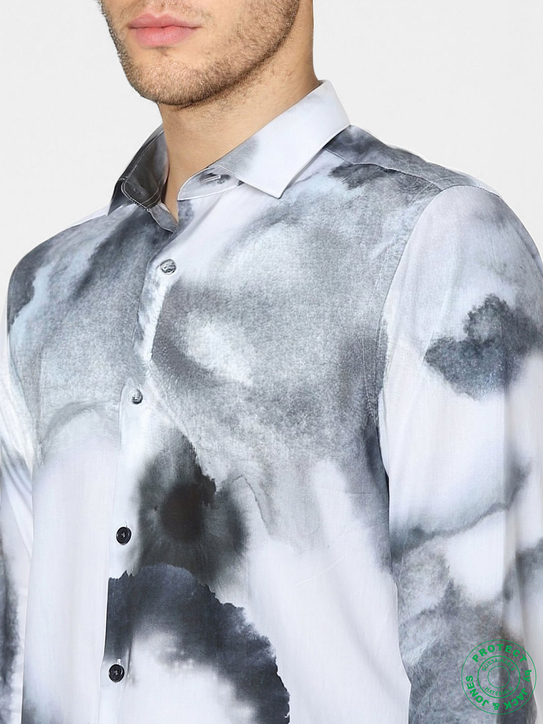 White Abstract Print Full Sleeves Shirt
