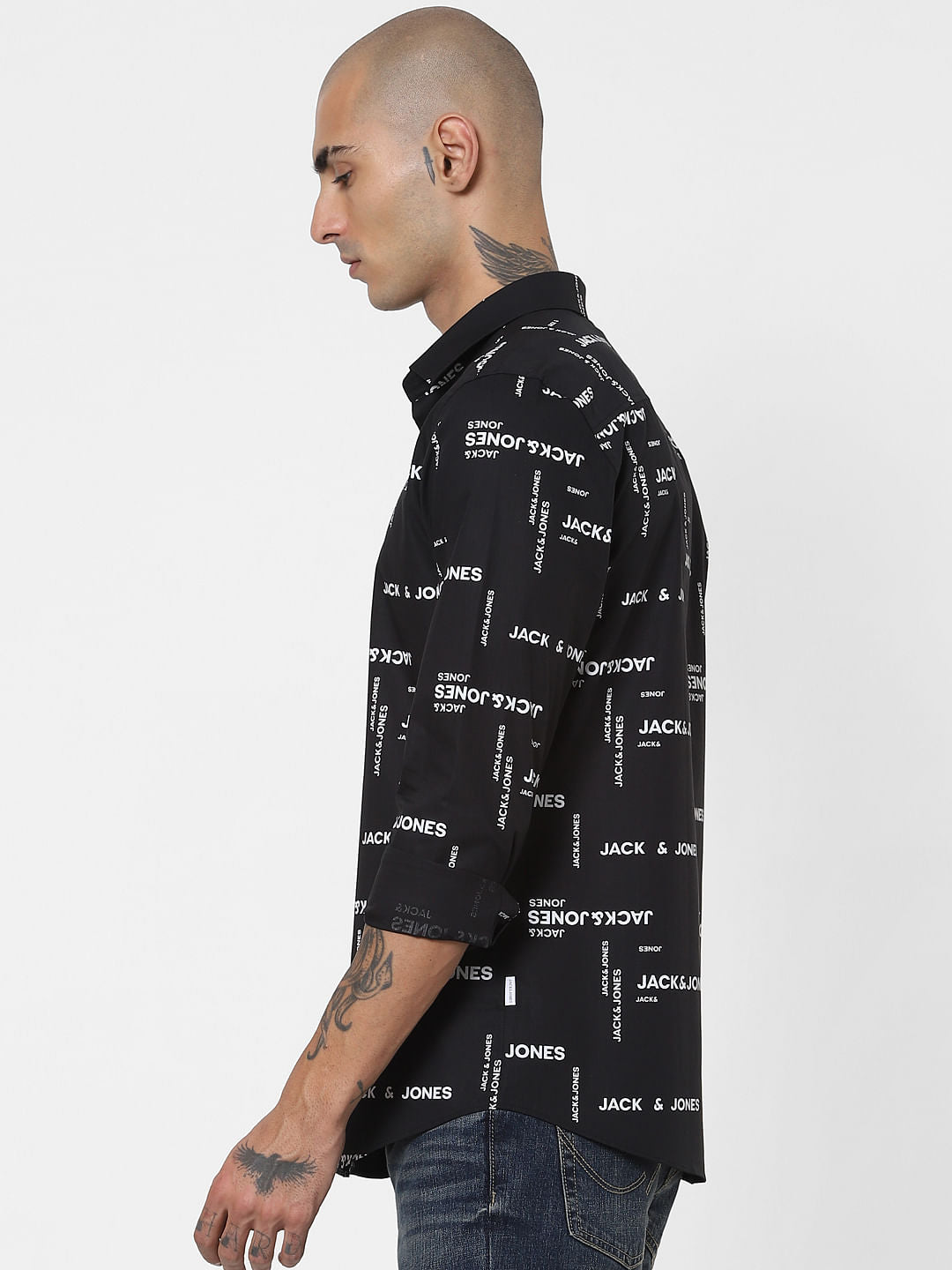 Black All Over Logo Print Full Sleeves Shirt