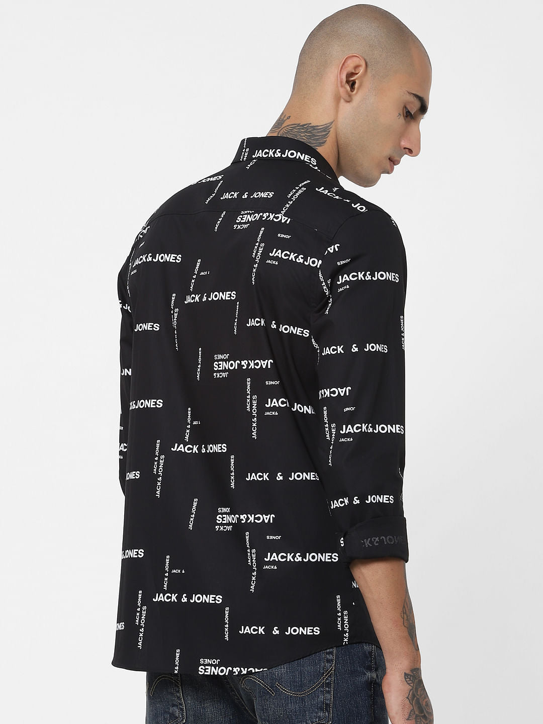 Black All Over Logo Print Full Sleeves Shirt