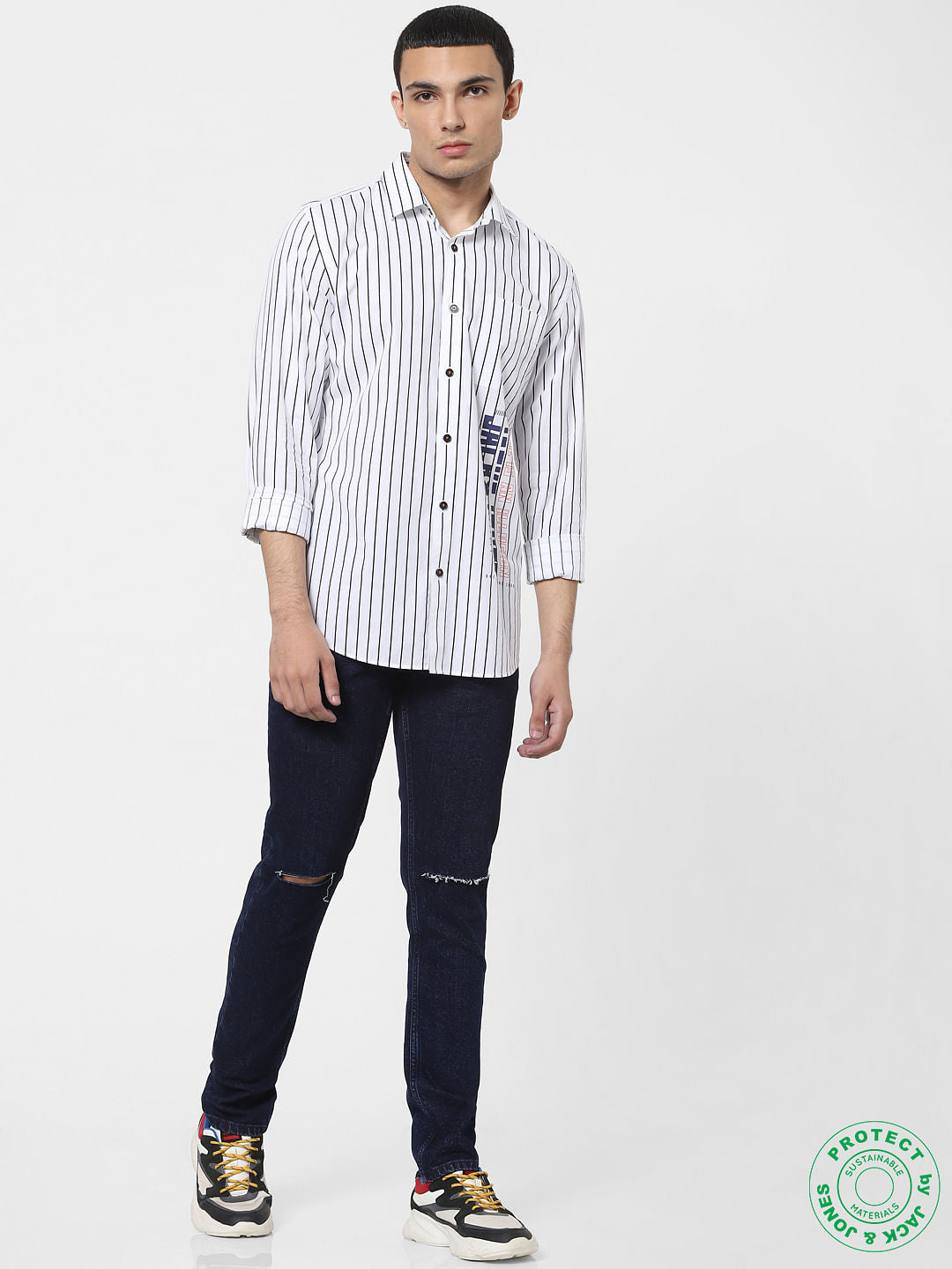White Striped Full Sleeves Shirt