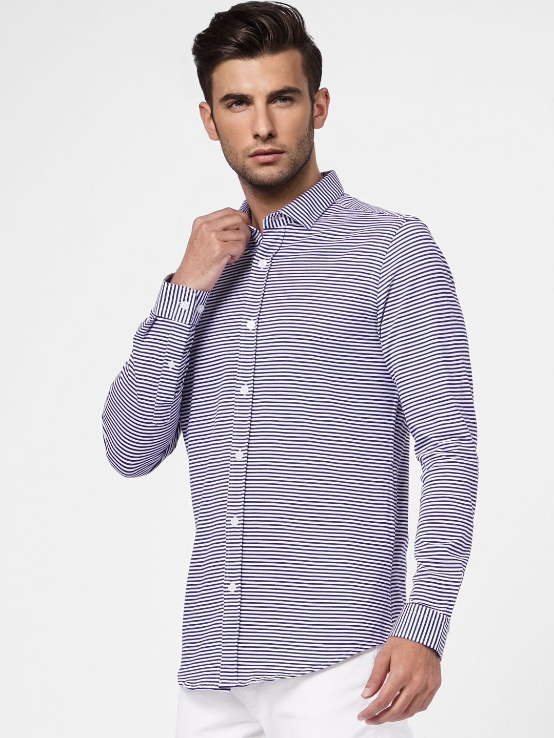 Blue Striped Full Sleeves Shirt