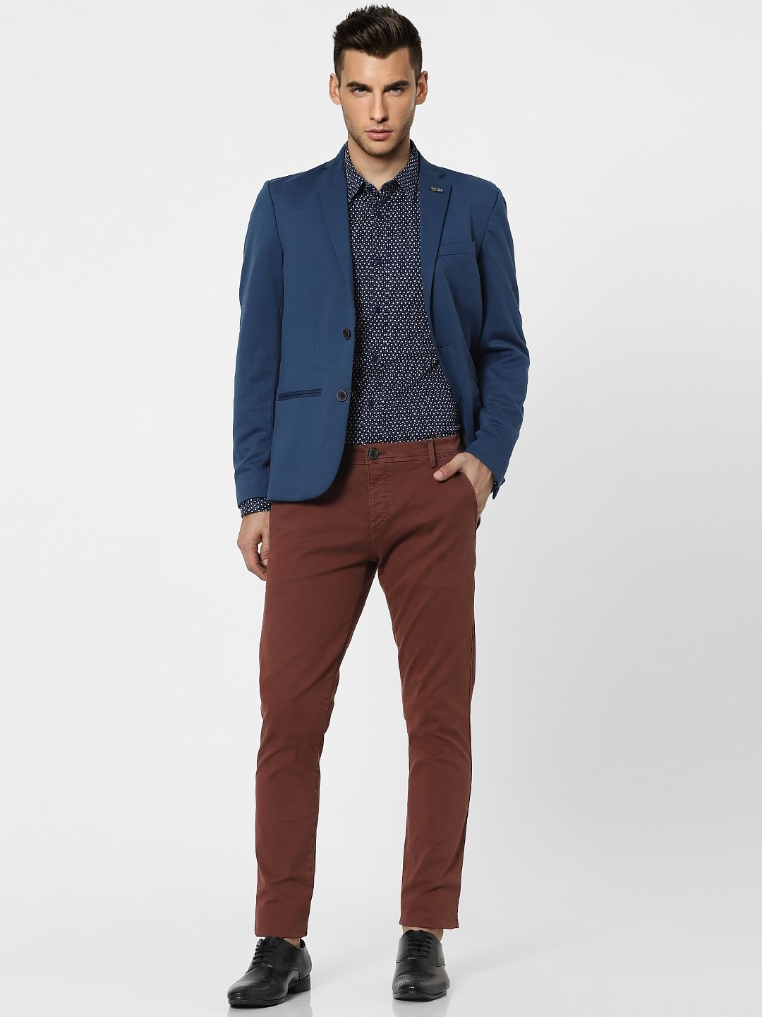 Dark Blue Geometric Print Full Sleeves Shirt