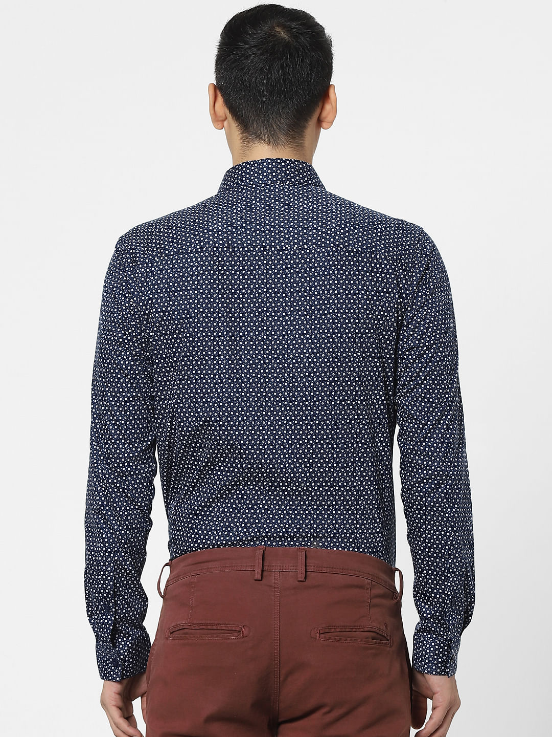 Dark Blue Geometric Print Full Sleeves Shirt