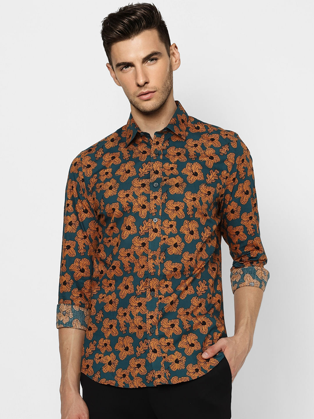 Blue Floral Full Sleeves Shirt