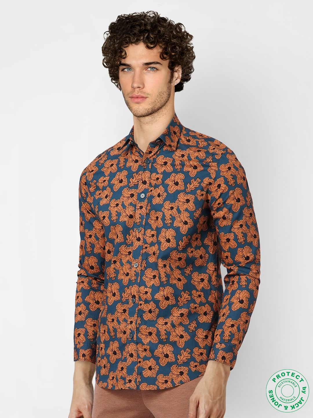 Blue Floral Full Sleeves Shirt