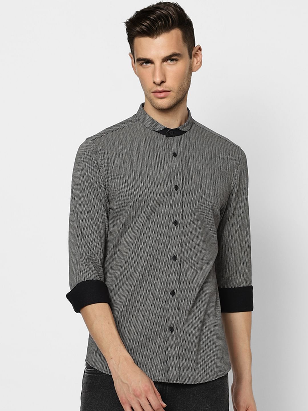 Black Full Sleeves Henley Shirt