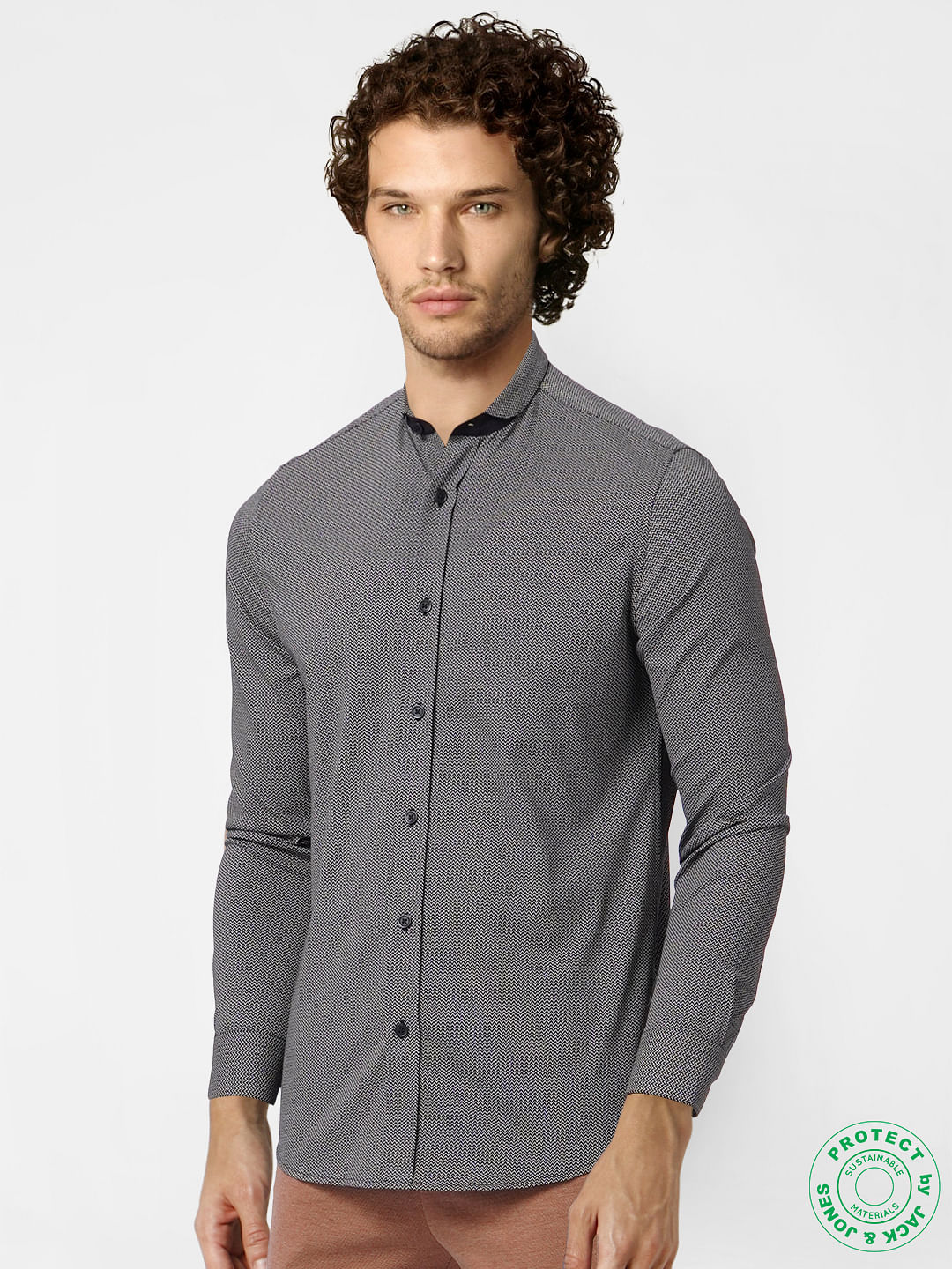 Black Printed Knit Jersey Shirt