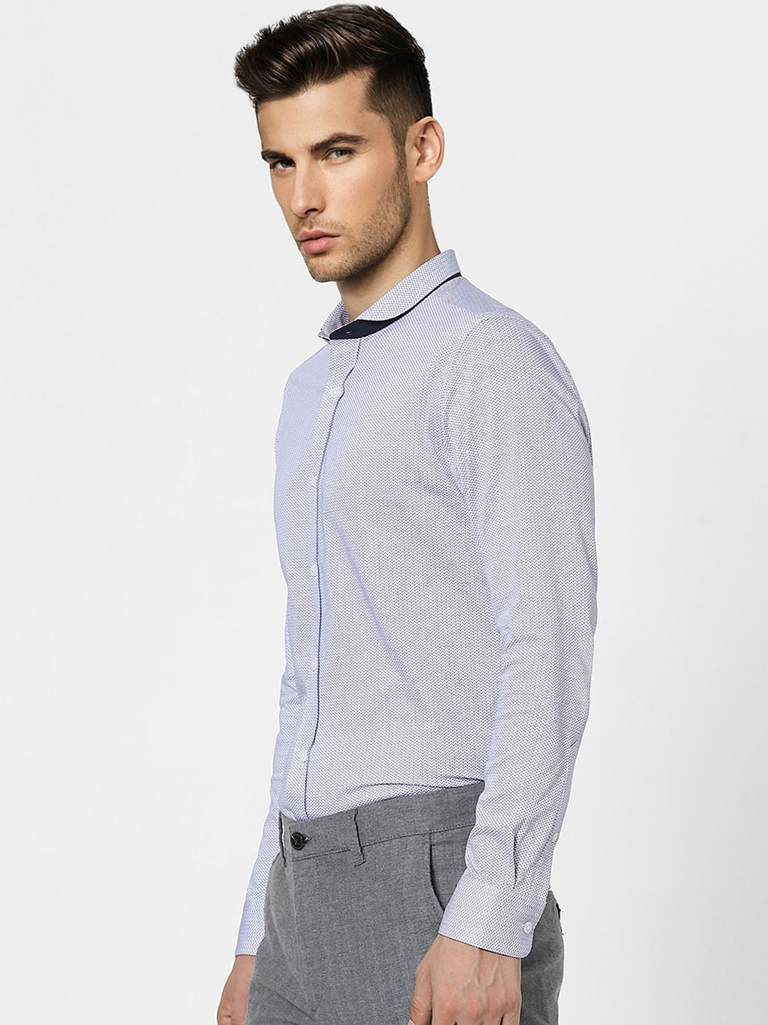 Blue Printed Knit Jersey Shirt