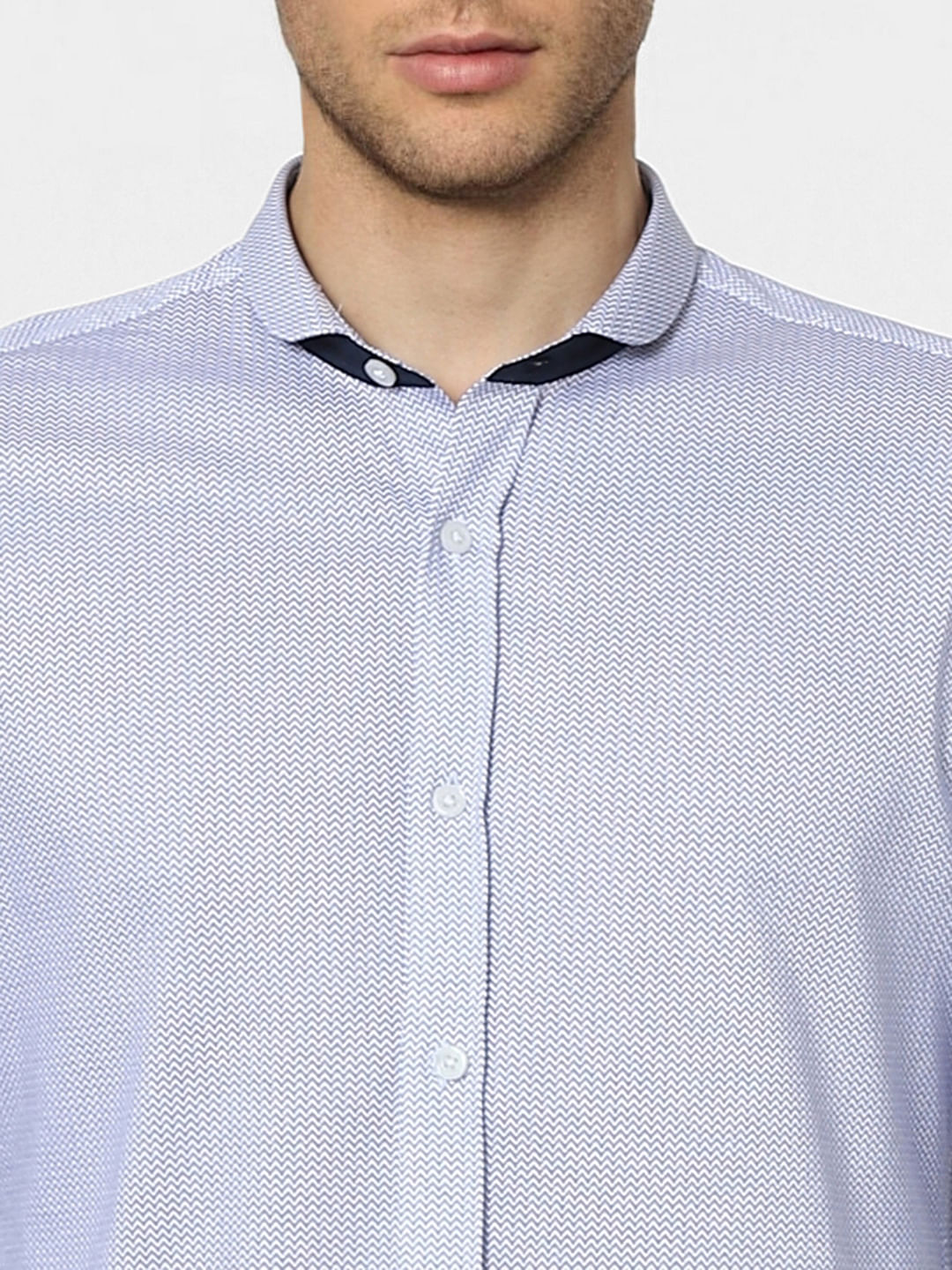 Blue Printed Knit Jersey Shirt
