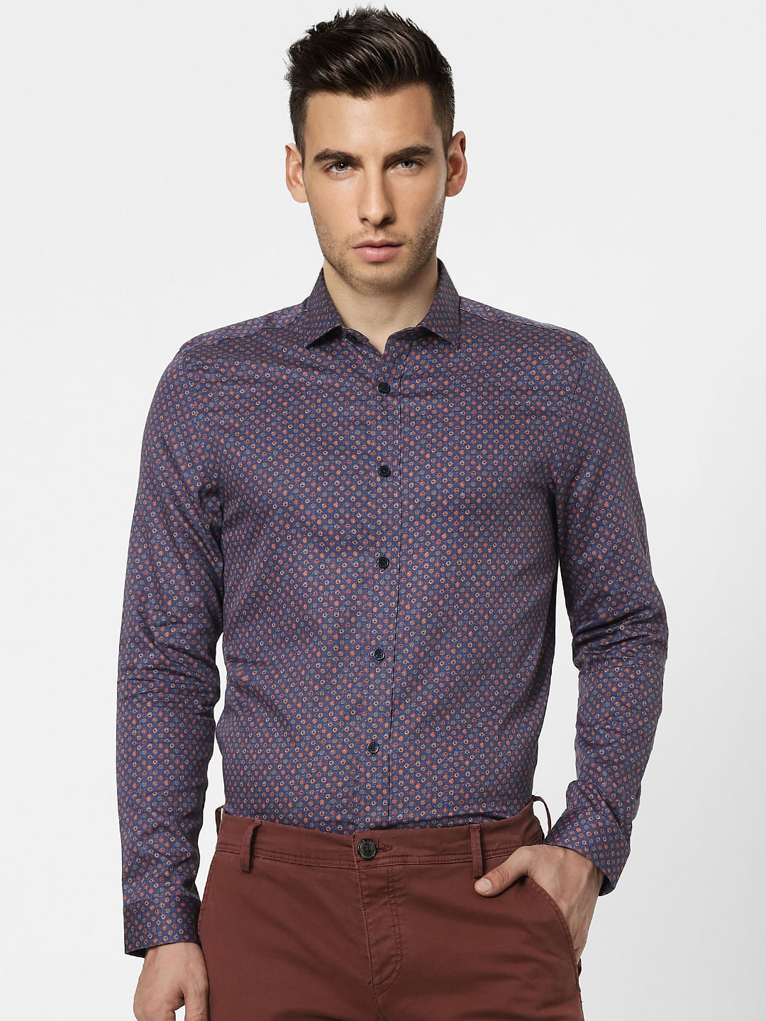 Purple Printed Full Sleeves Shirt