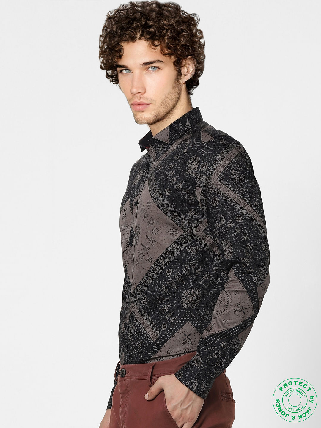 Black Paisley Print Full Sleeves Shirt