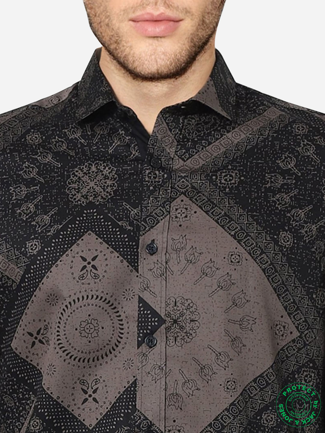 Black Paisley Print Full Sleeves Shirt