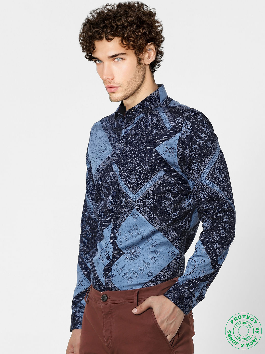 Blue Paisley Print Full Sleeves Shirt