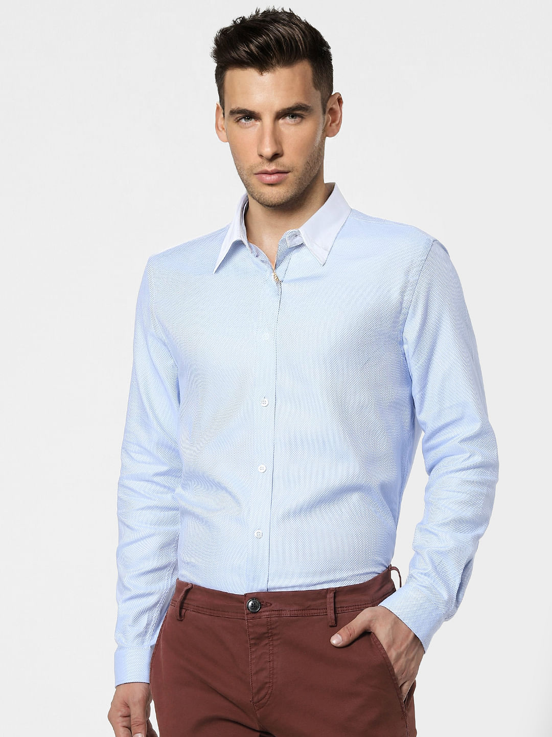 Blue Dobby Full Sleeves Shirt