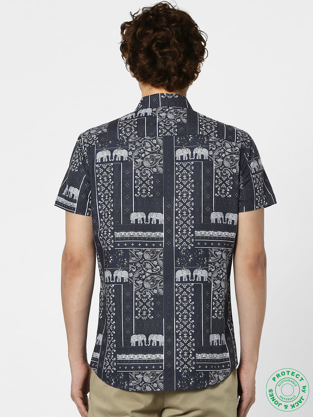 Blue Printed Short Sleeves Shirt