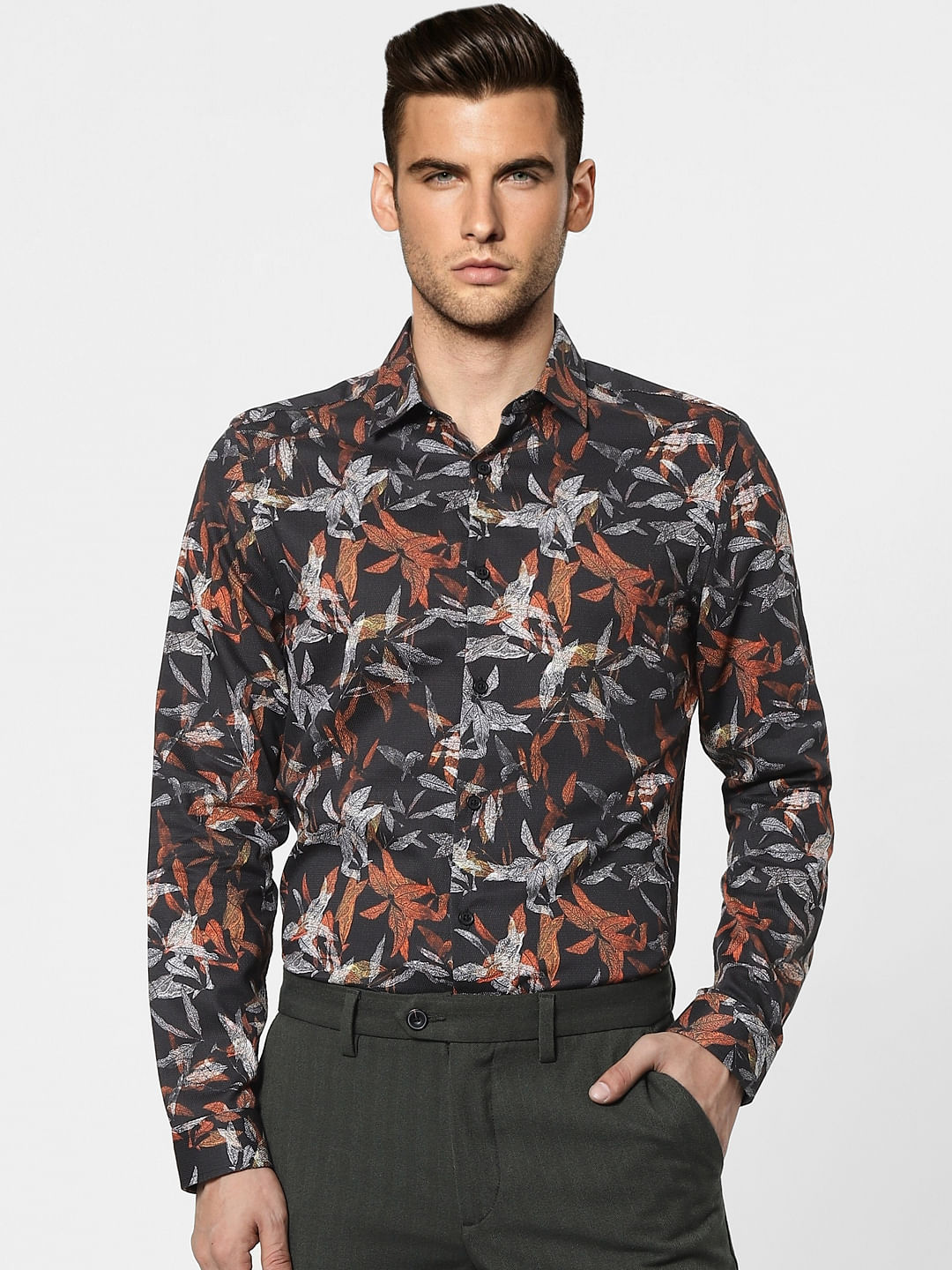 Black Floral Full Sleeves Shirt