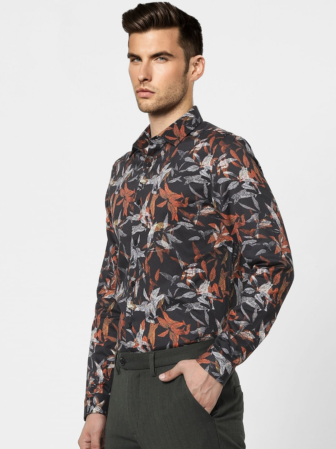 Black Floral Full Sleeves Shirt