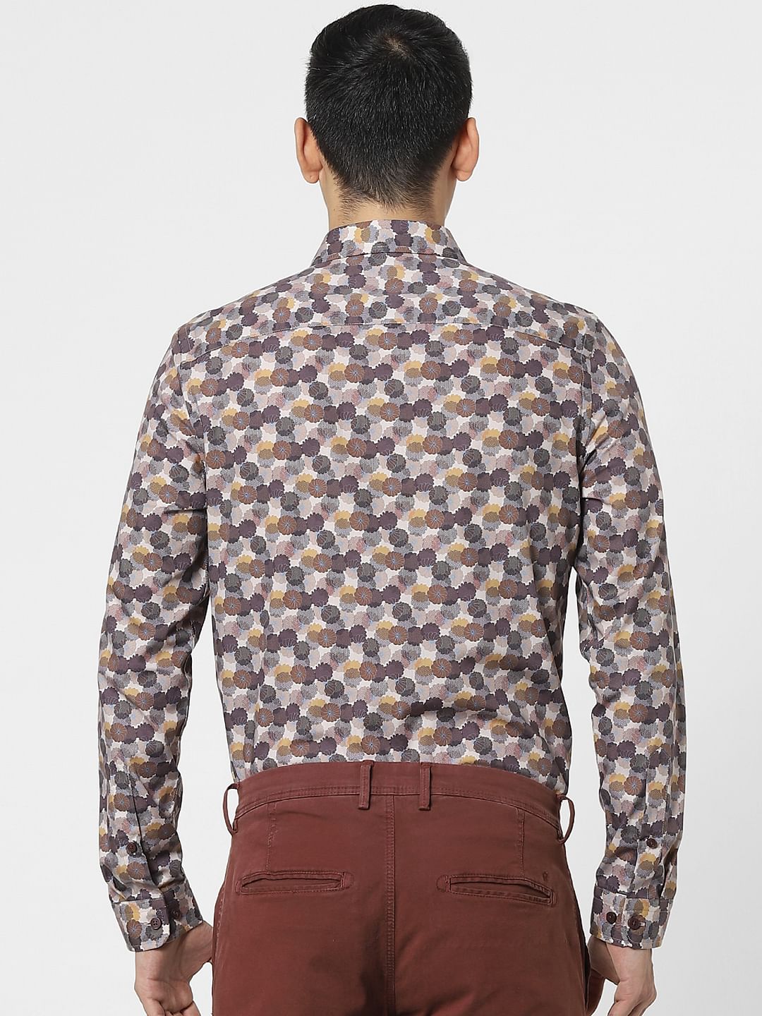 Brown Printed Full Sleeves Shirt