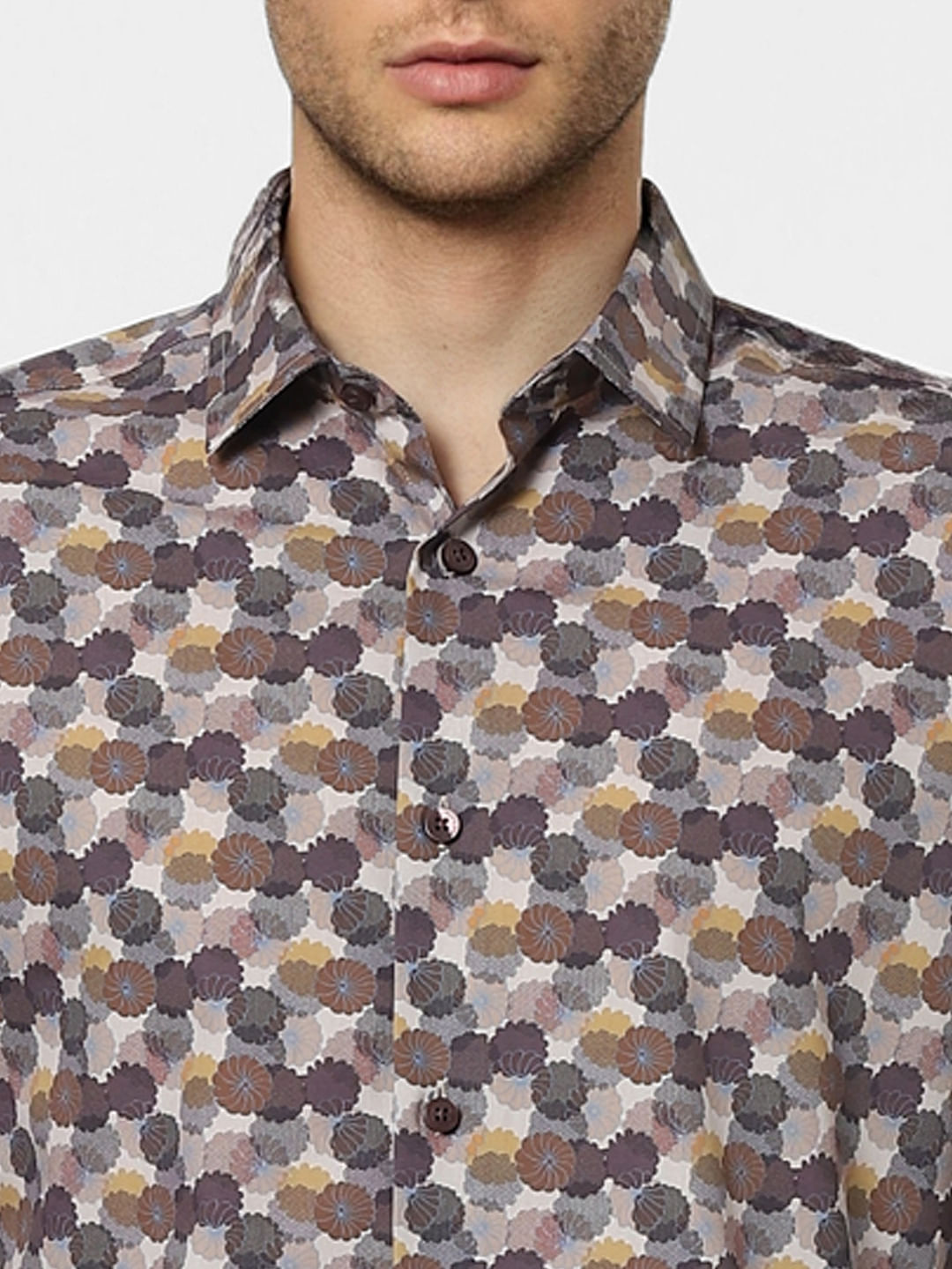 Brown Printed Full Sleeves Shirt