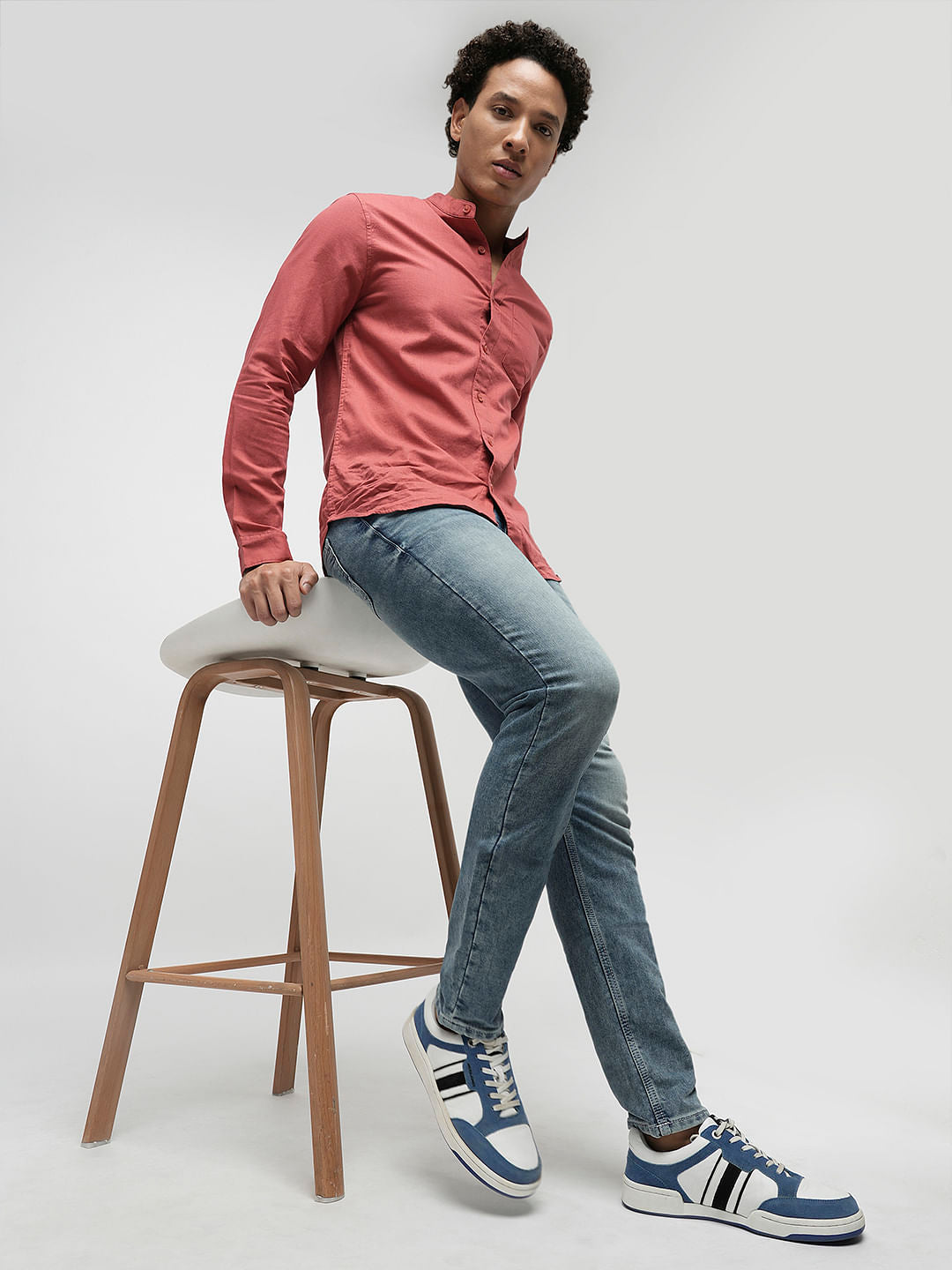 PRODUKT by JACK&JONES Blue Mid Rise Washed Slim Fit Jeans