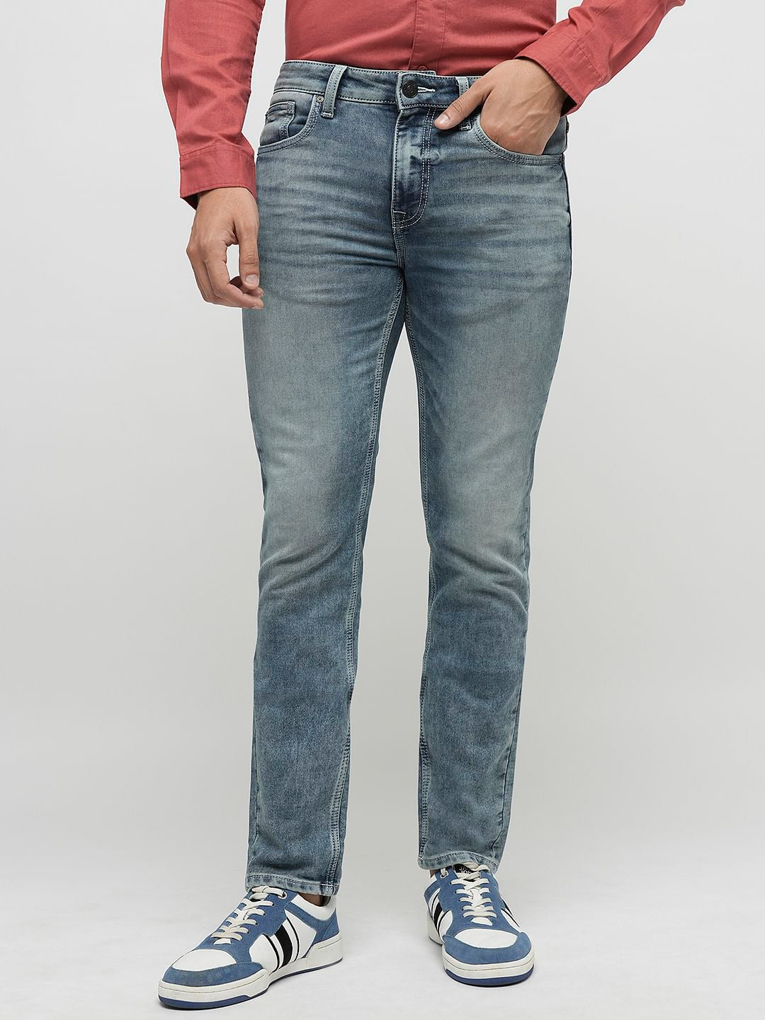 PRODUKT by JACK&JONES Blue Mid Rise Washed Slim Fit Jeans