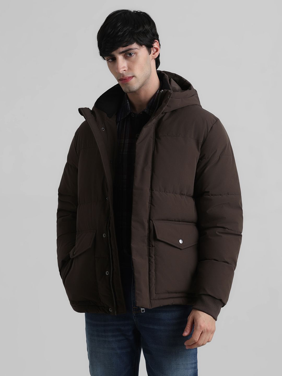 Dark Brown Hooded Puffer Jacket