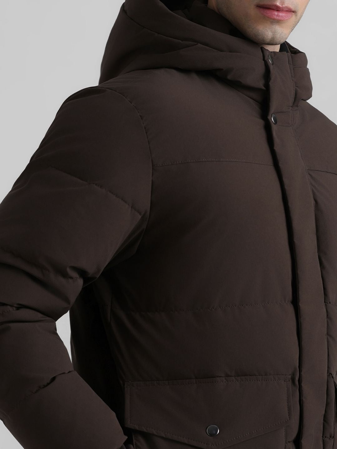 Dark Brown Hooded Puffer Jacket