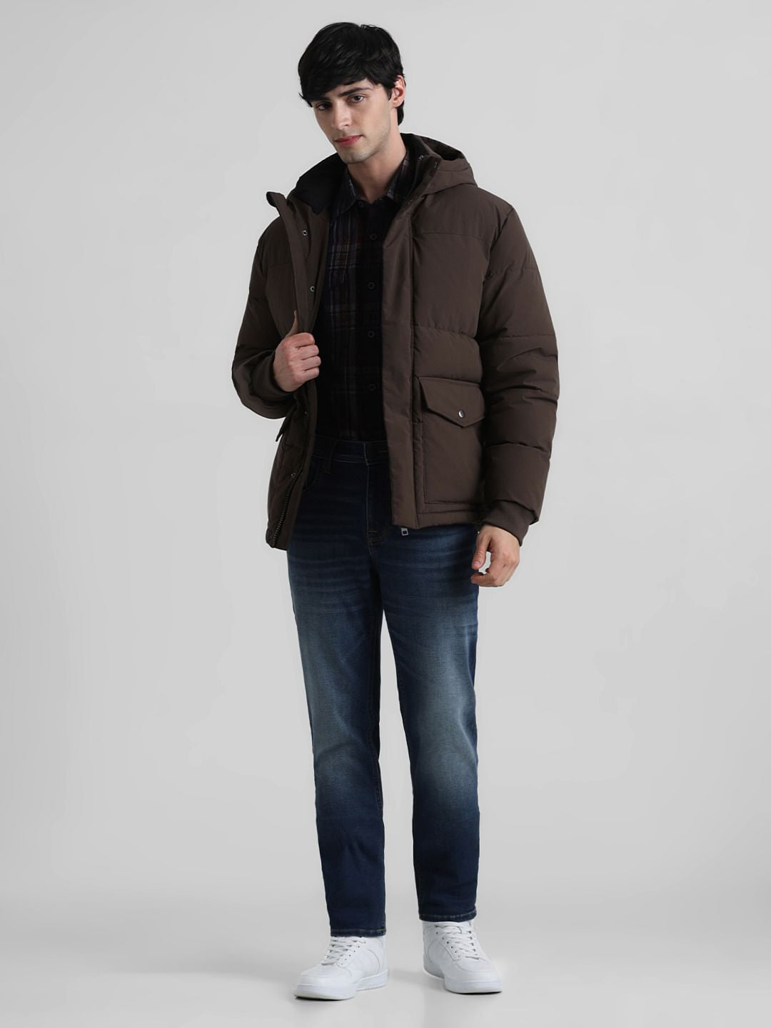 Dark Brown Hooded Puffer Jacket