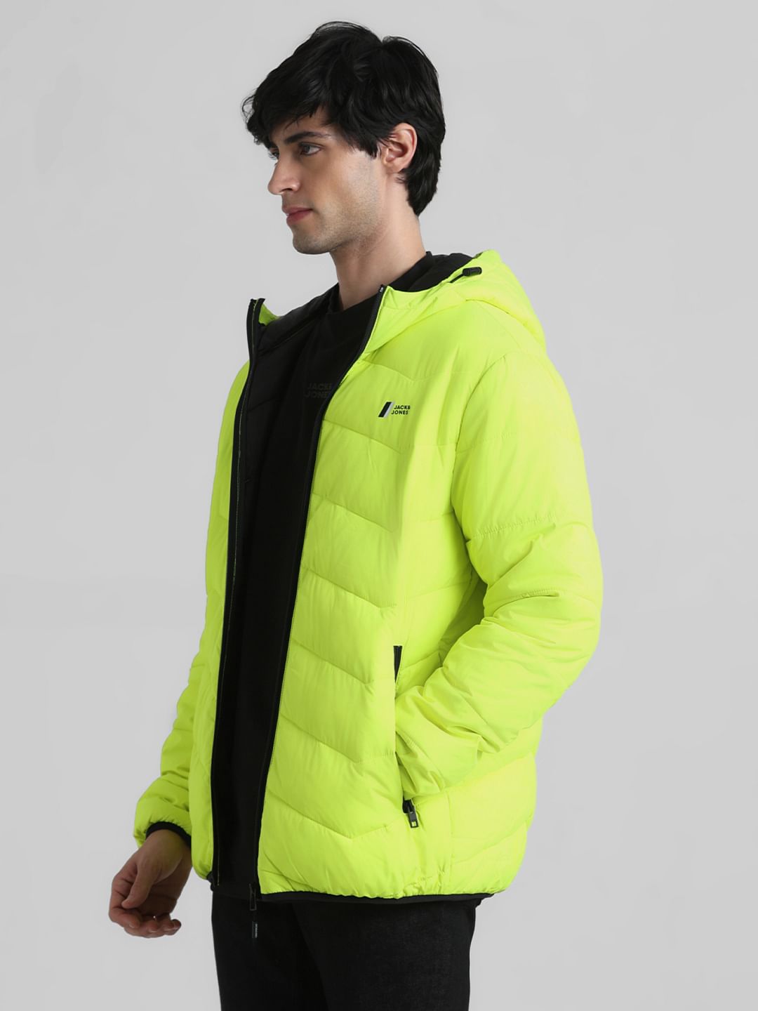 Neon Yellow Hooded Puffer Jacket