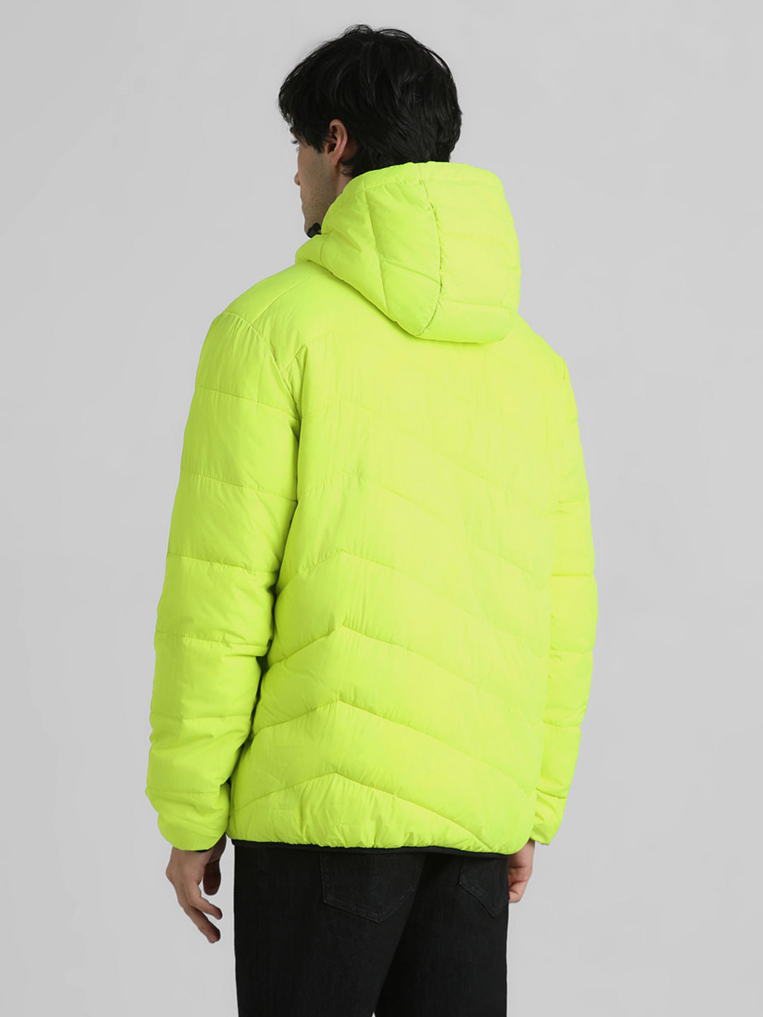 Neon Yellow Hooded Puffer Jacket