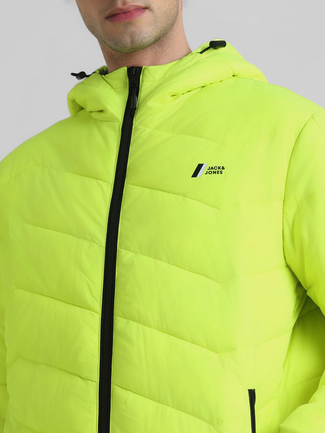 Neon Yellow Hooded Puffer Jacket