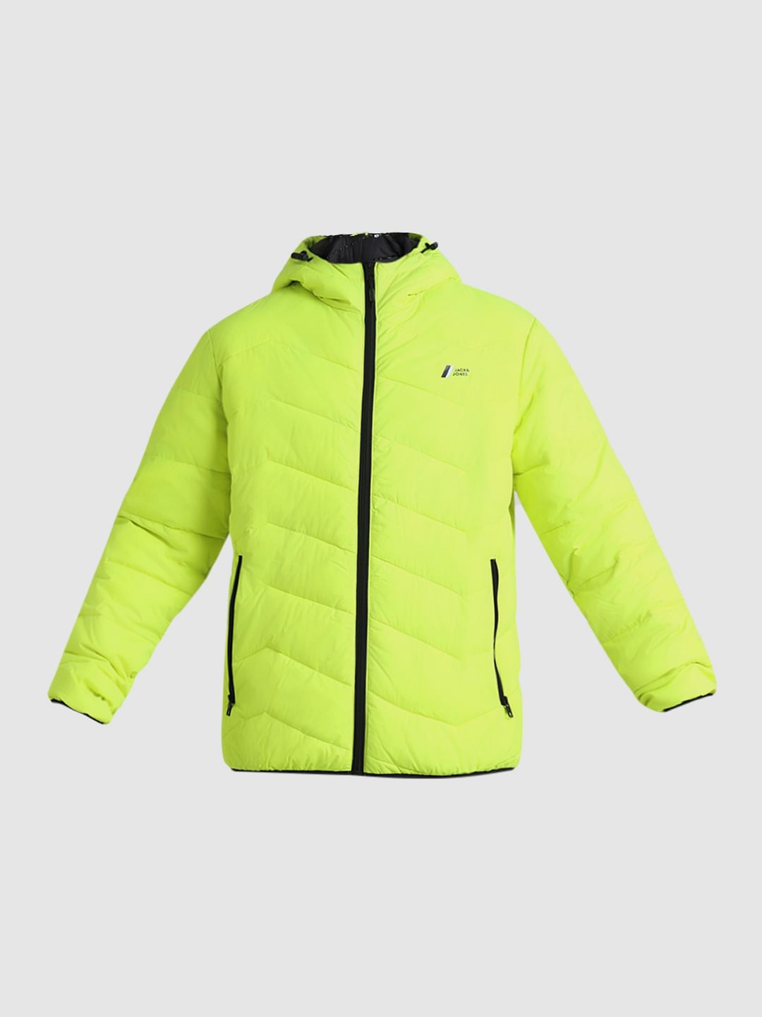 Neon Yellow Hooded Puffer Jacket