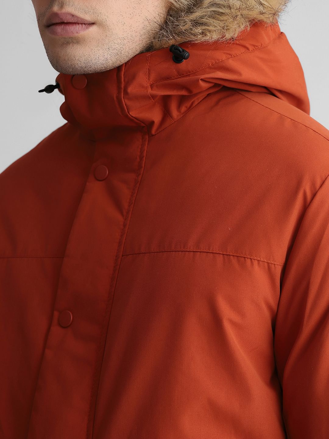 Rust Brown Faux Fur Hooded Jacket