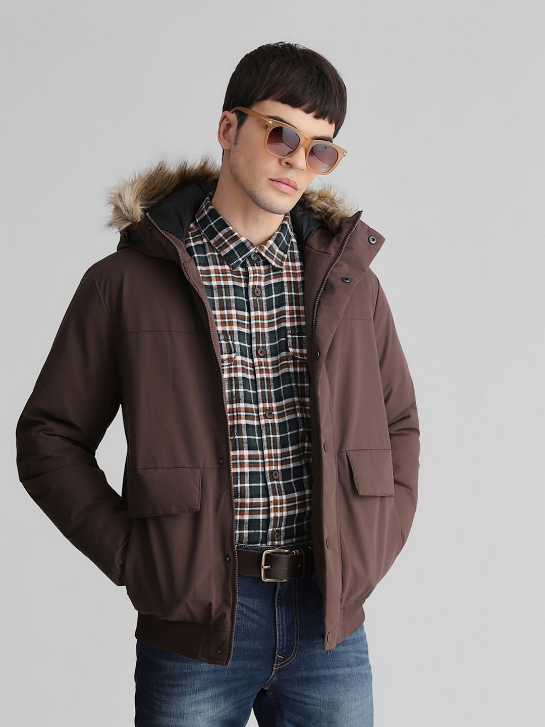 with fur down jacket faux fur hood