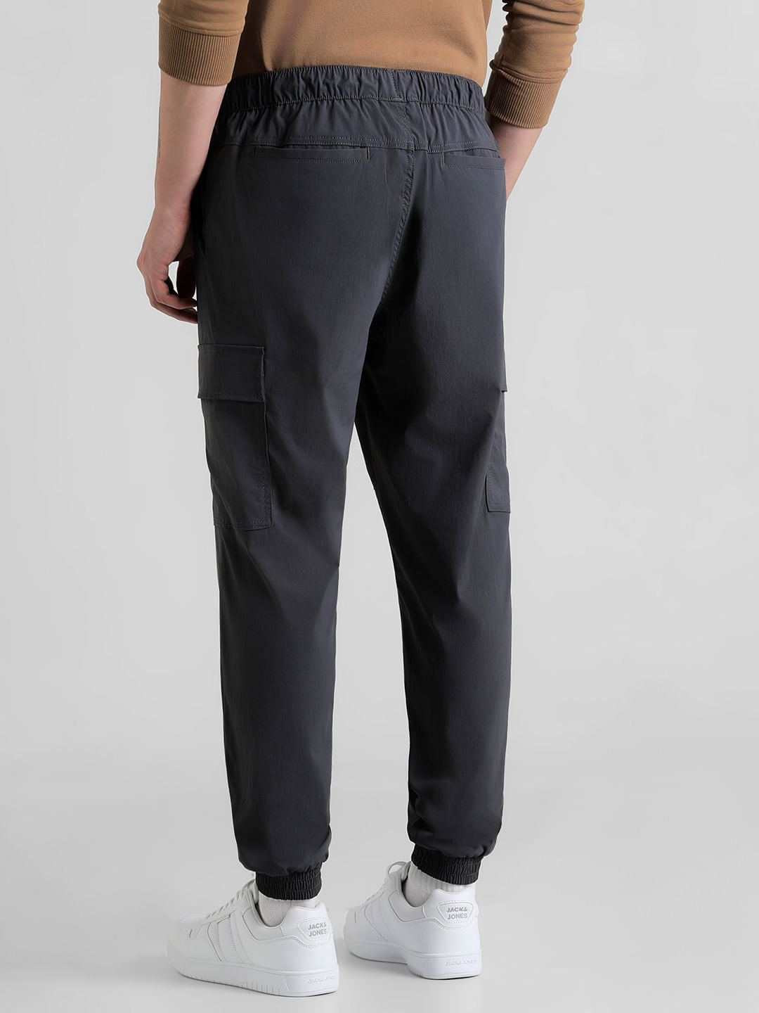Grey Mid Rise Cargo Pants