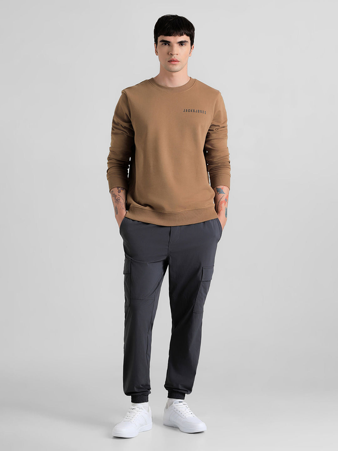 Grey Mid Rise Cargo Pants