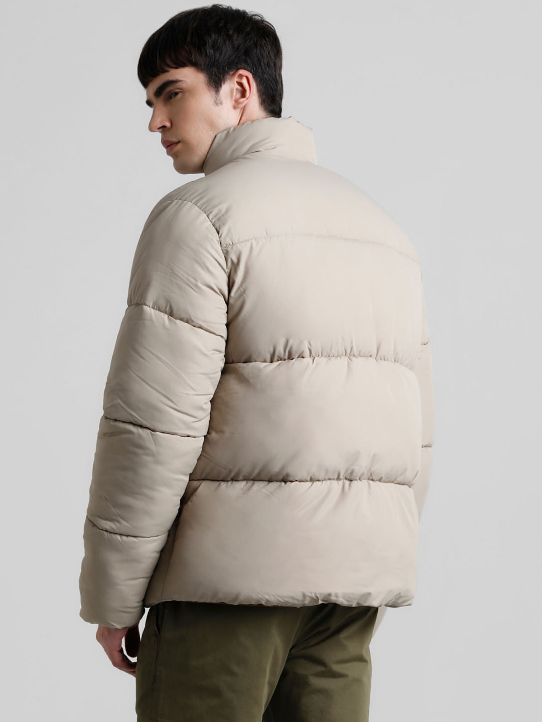 Beige High Neck Puffer Jacket