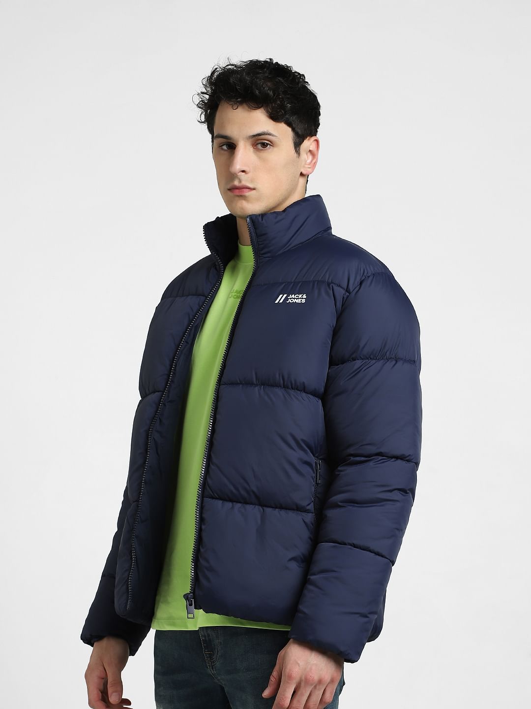 Dark Blue High Neck Puffer Jacket