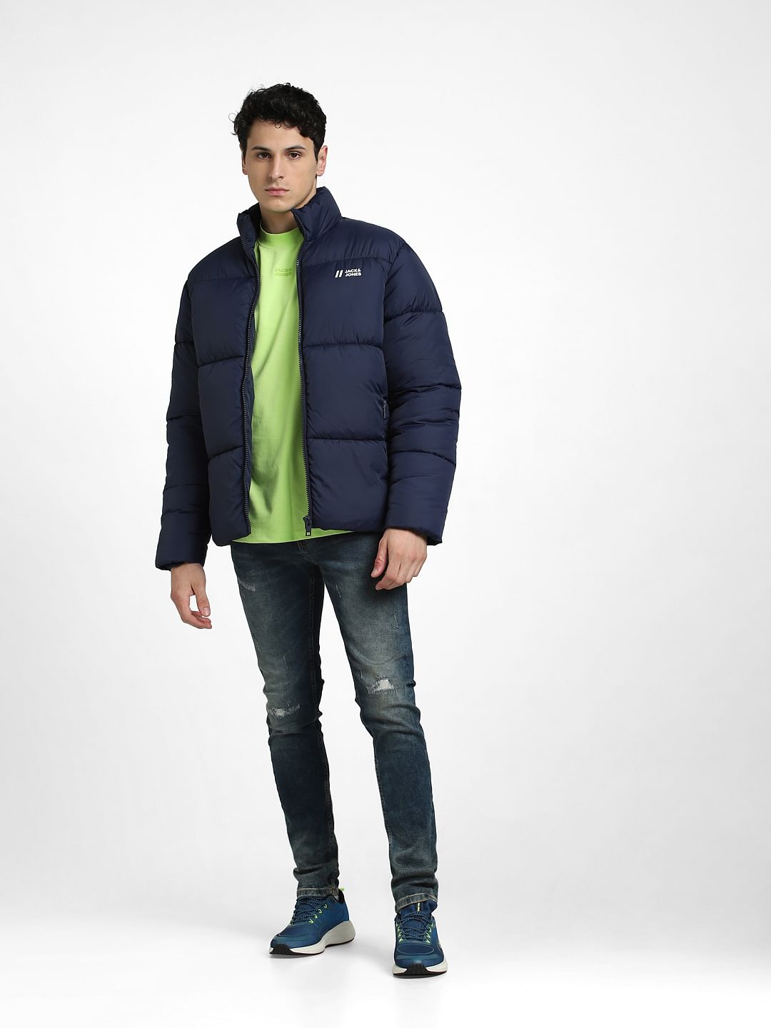 Dark Blue High Neck Puffer Jacket