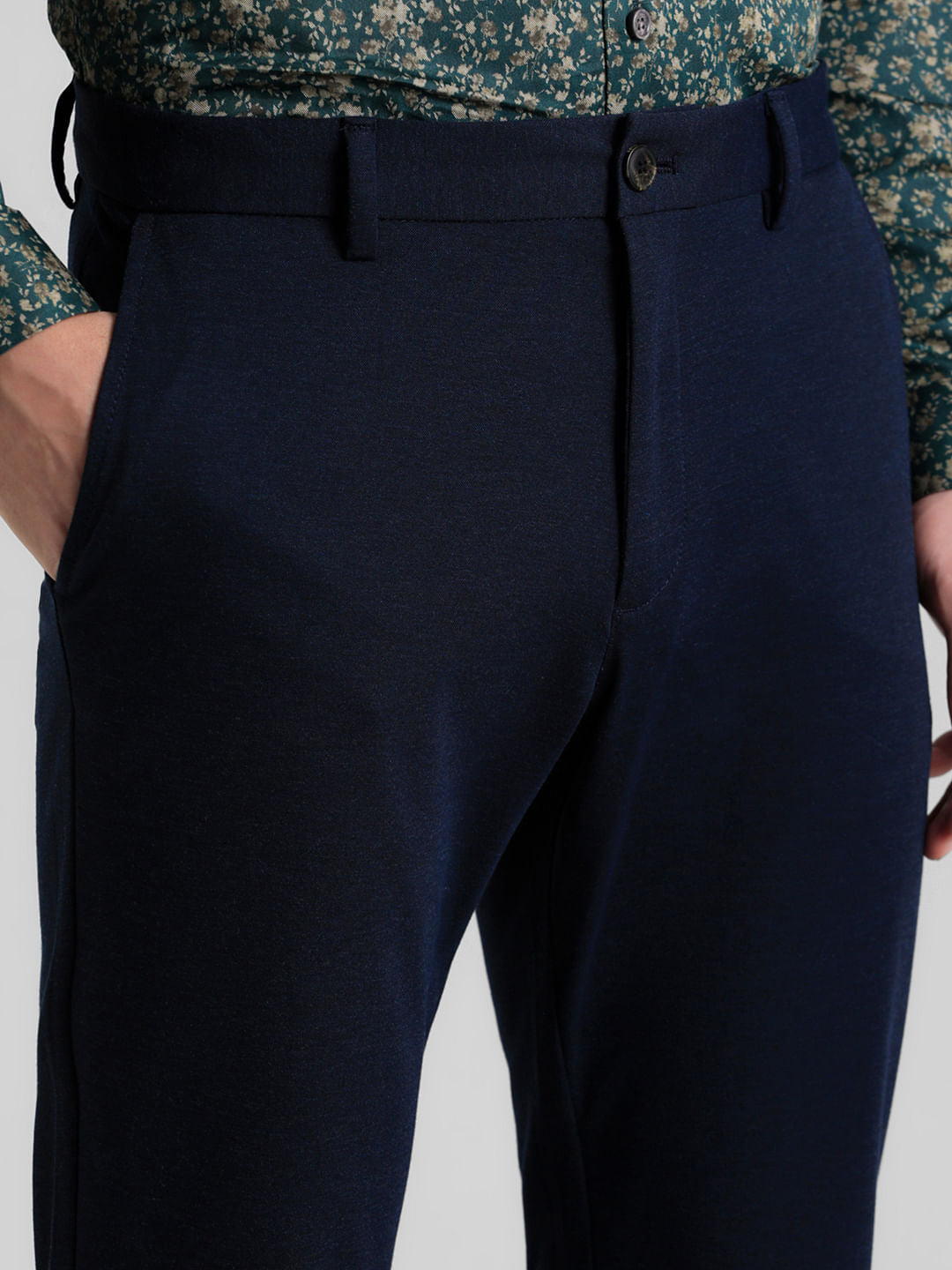 Dark Blue Mid Rise Slim Fit Chinos