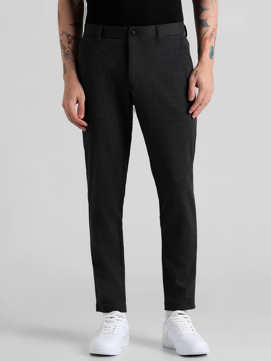 Dark Grey Mid Rise Slim Fit Chinos