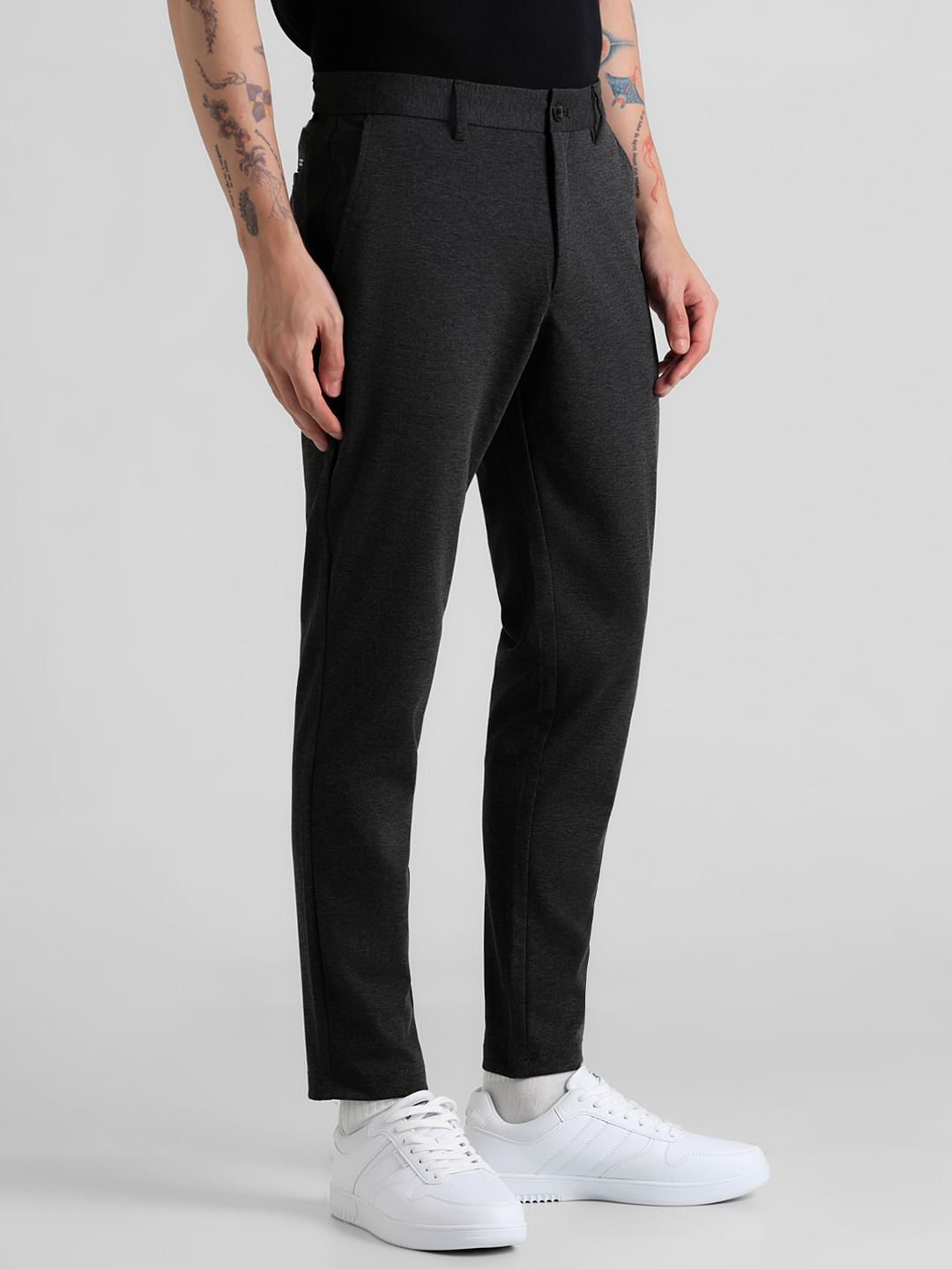 Dark Grey Mid Rise Slim Fit Chinos