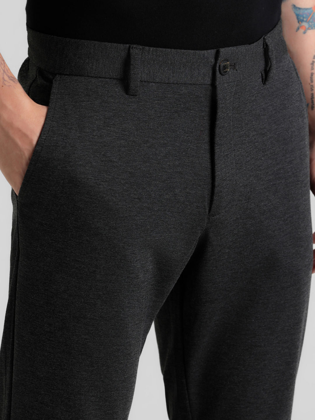 Dark Grey Mid Rise Slim Fit Chinos