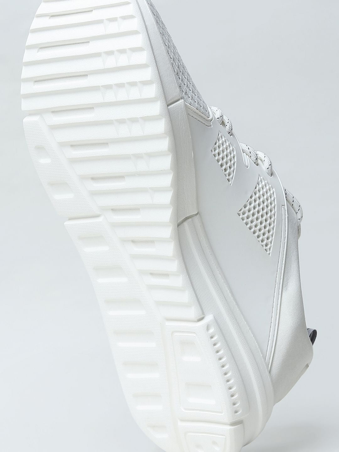 White Knit Lace-Up Sneakers